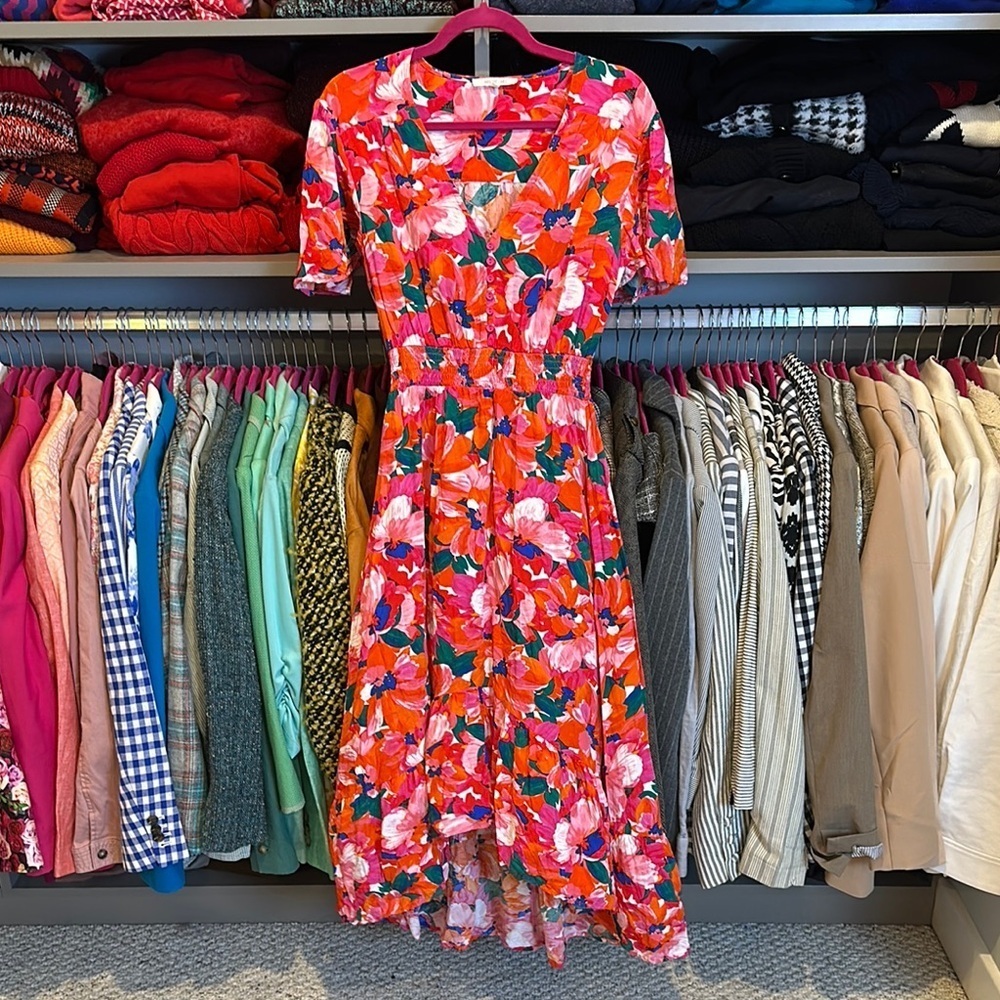 Abel The Label multicolored floral short sleeve v neck midi dress size M